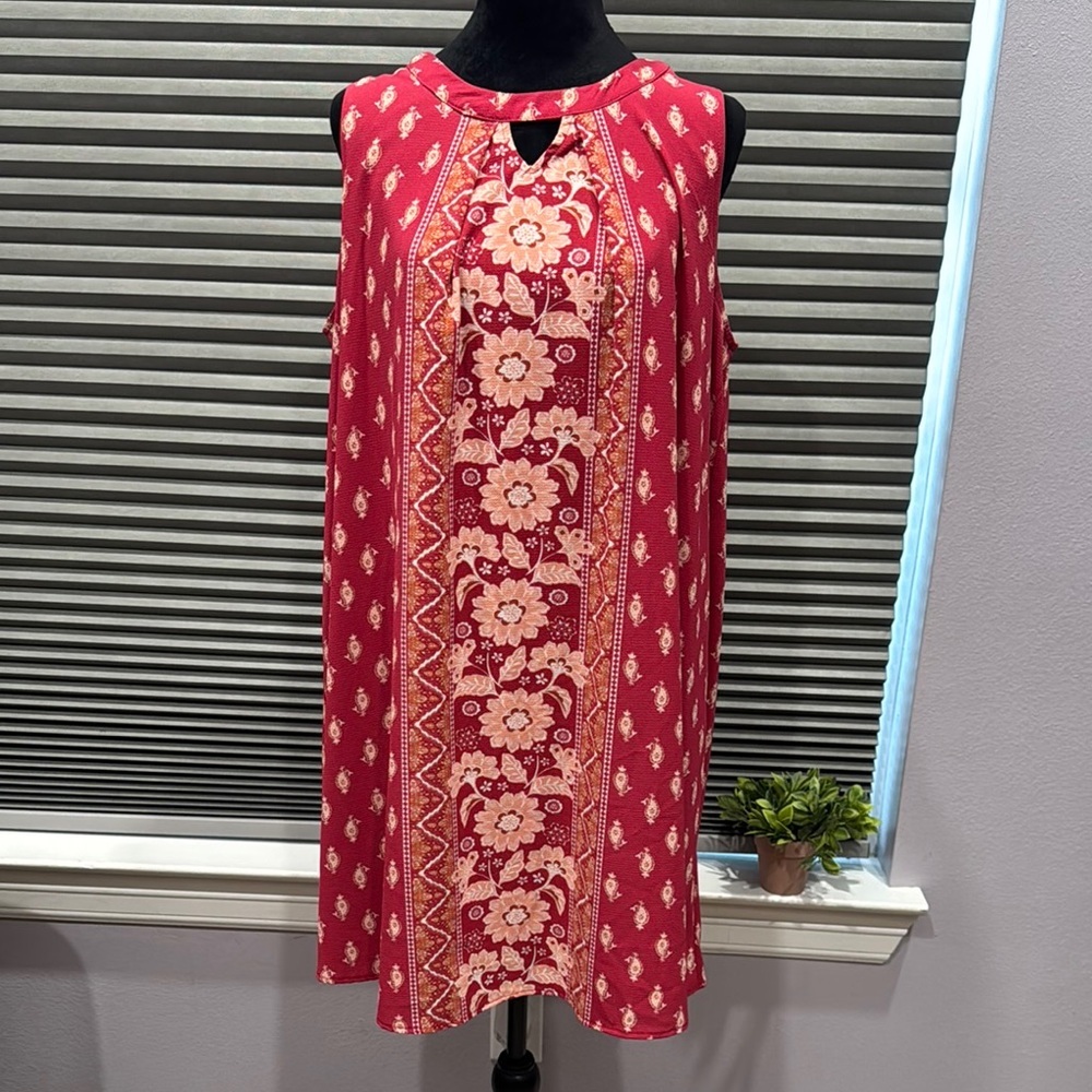 Floral Sleeveless Red Dress